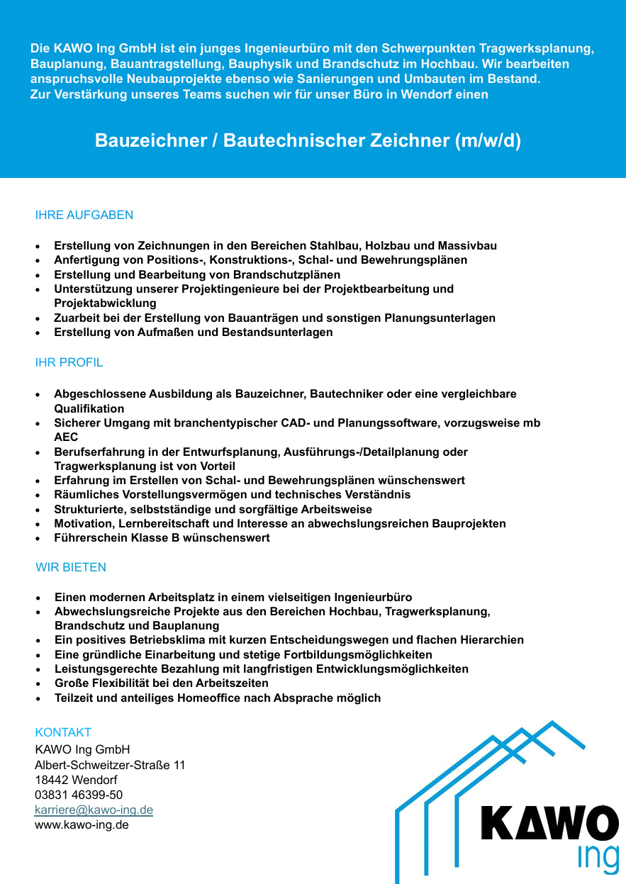 Bauzeichner / Bautechnischer Zeichner (m/w/d) Bauzeichner / Bautechnischer Zeichner (m/w/d)